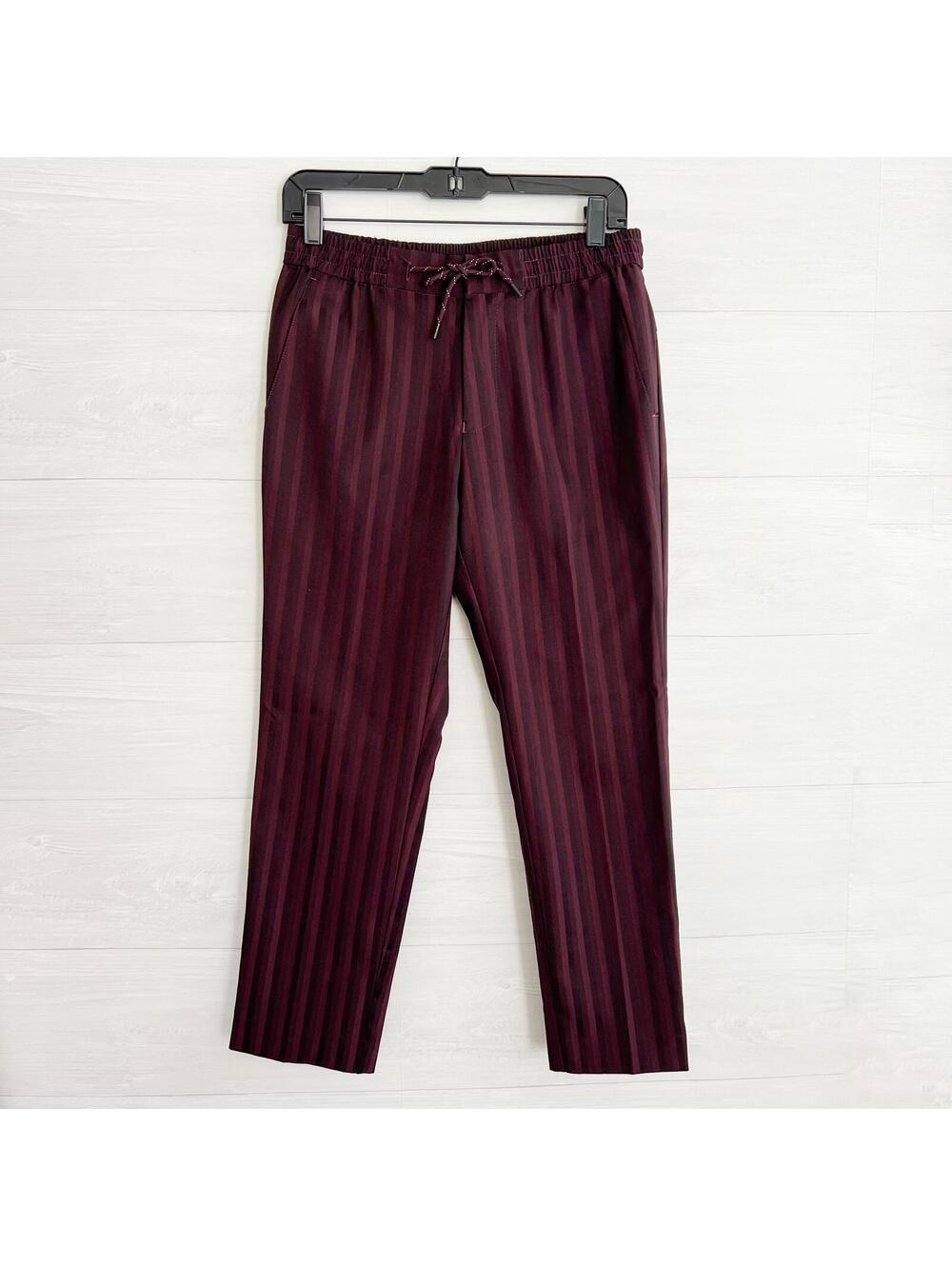 Topman Burgundy Black Stripe Cropped Pants Drawstring Jogger 30S